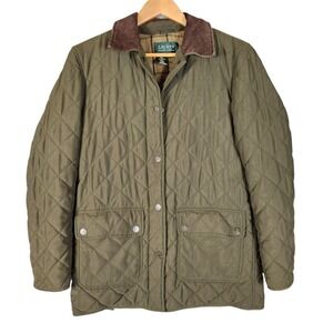 Lauren Ralph Lauren Quilted Barn Jacket Small Green Suede Trim Plaid Lined